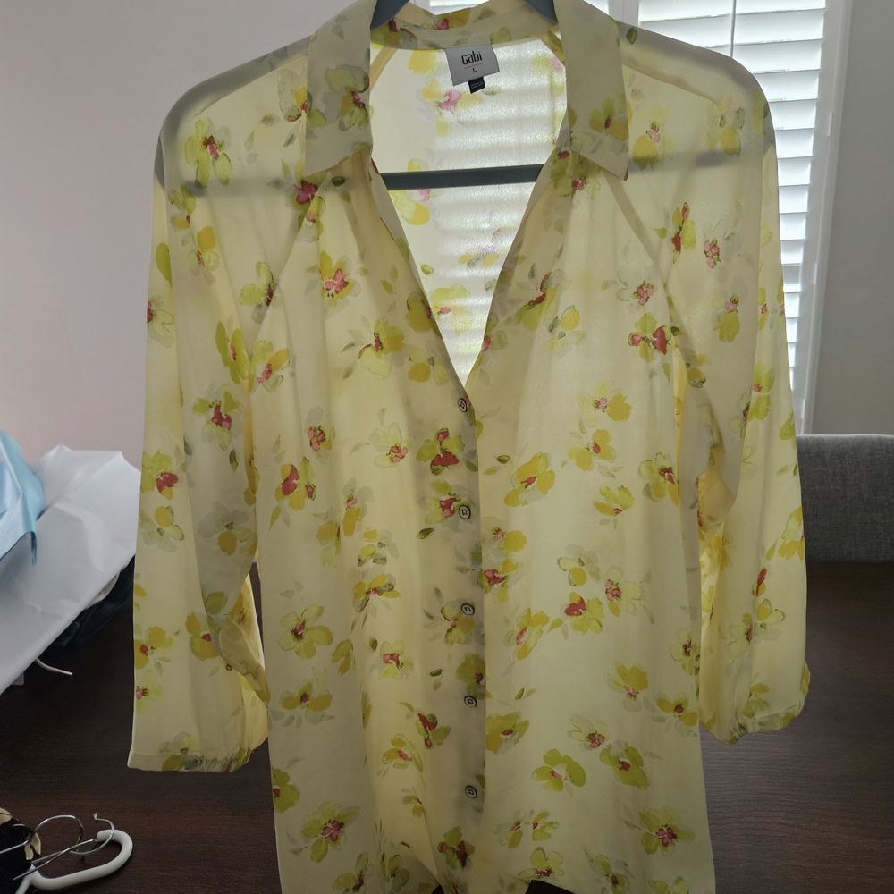 CAbi Yellow Floral Sheer Blouse